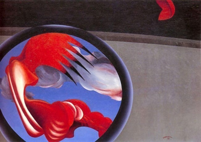 Specchio magico (volo rosso) - 1971 olio su tela 70x100